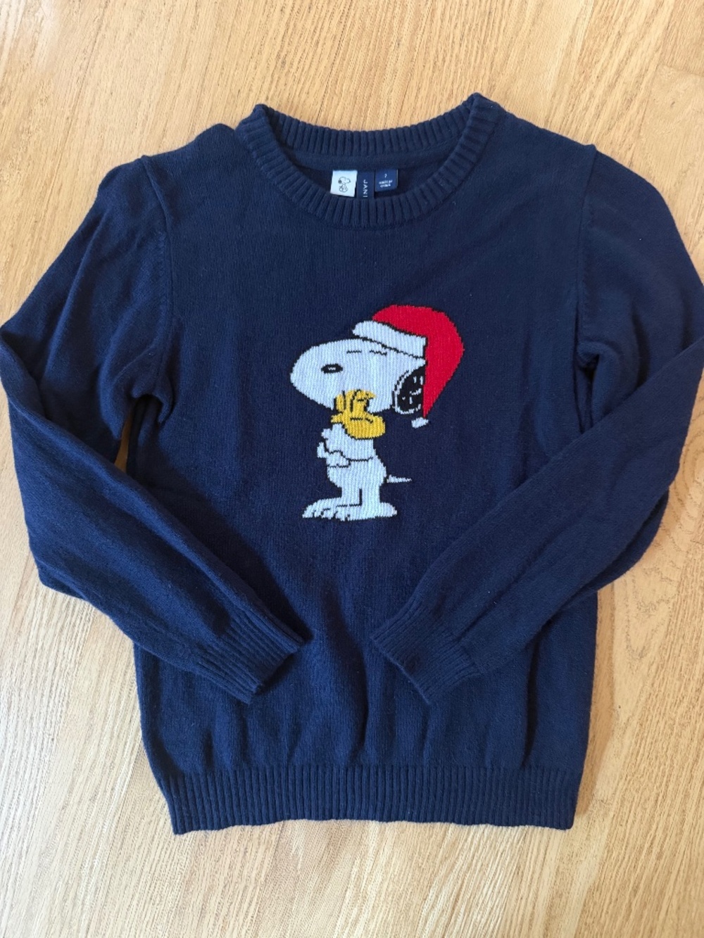Janie and Jack Boys size 7 Snoopy Santa Holiday Sweater Navy